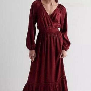 NWT, Express Satin Floral Jacquard V-Neck Tiered Maxi Dress, Size XS